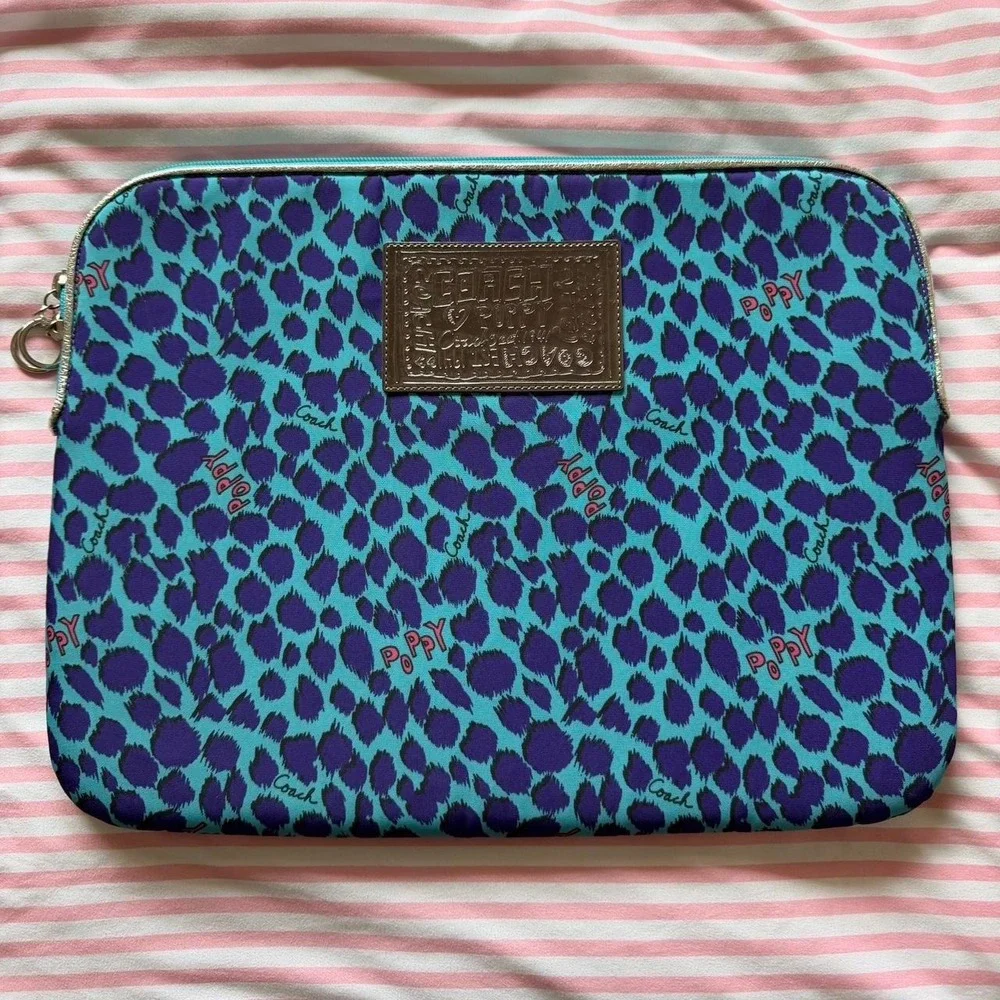 TEAL AND PURPLE ANIMAL PRINT COACH COMPUTER LAPTOP SLEEVE